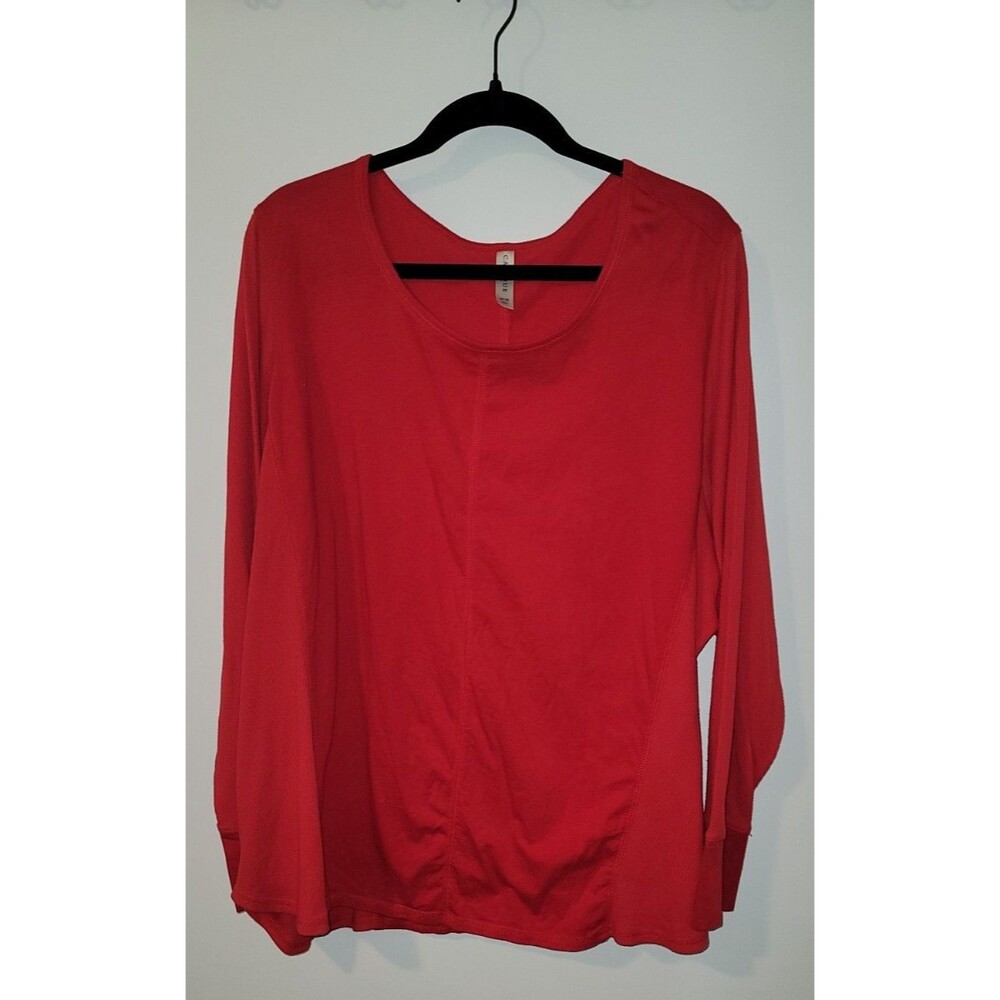 Cacique Womens Plus Size 26/28 Red Long Sleeve Knit Top Scoop Neck Casual Lounge